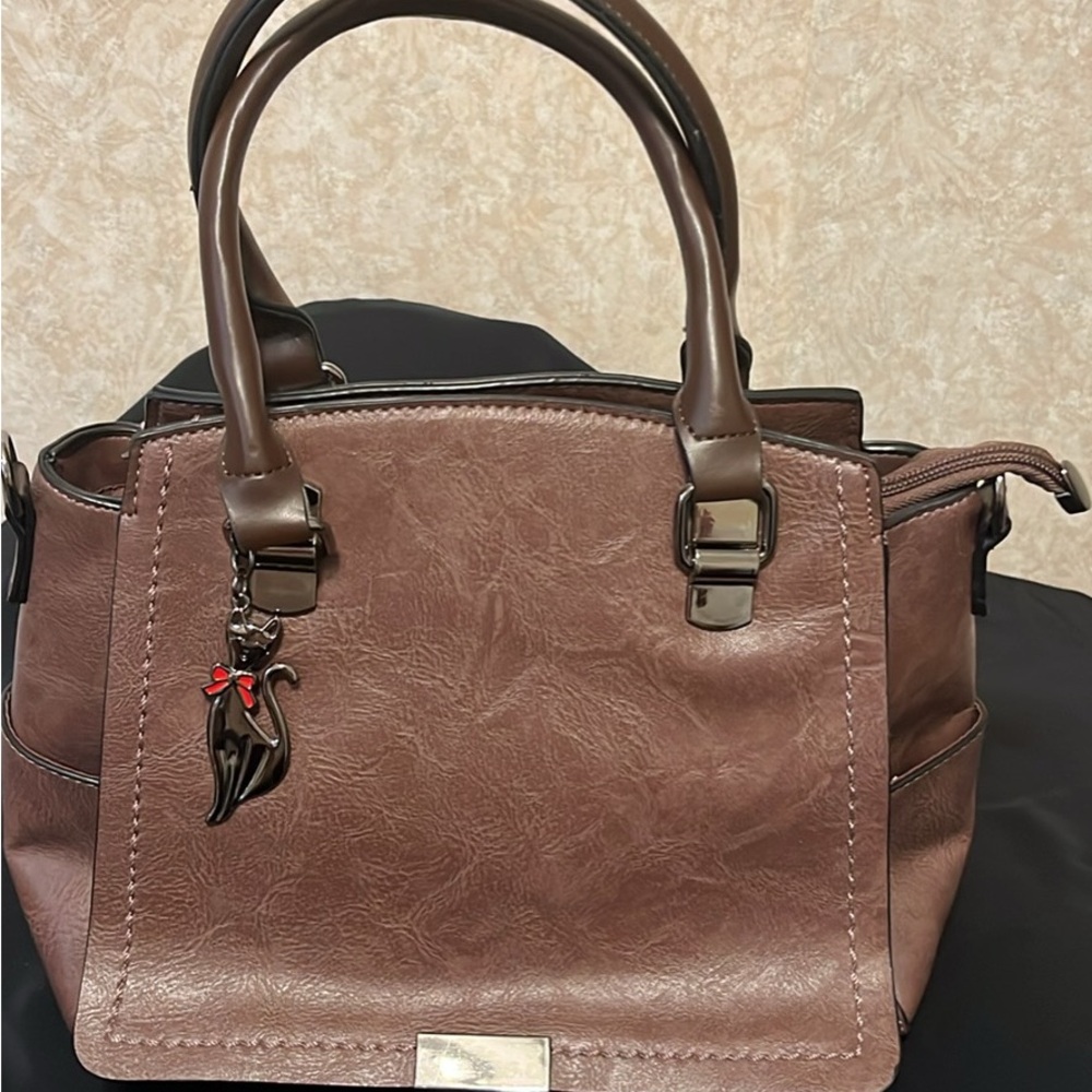 Bueno Brown Satchel with Cat Charm
